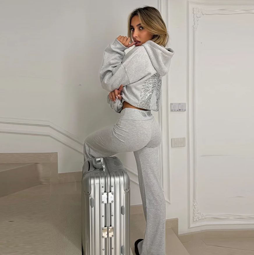 ANGEL WING SEQUINED SWEATSHIRT AND PANTS