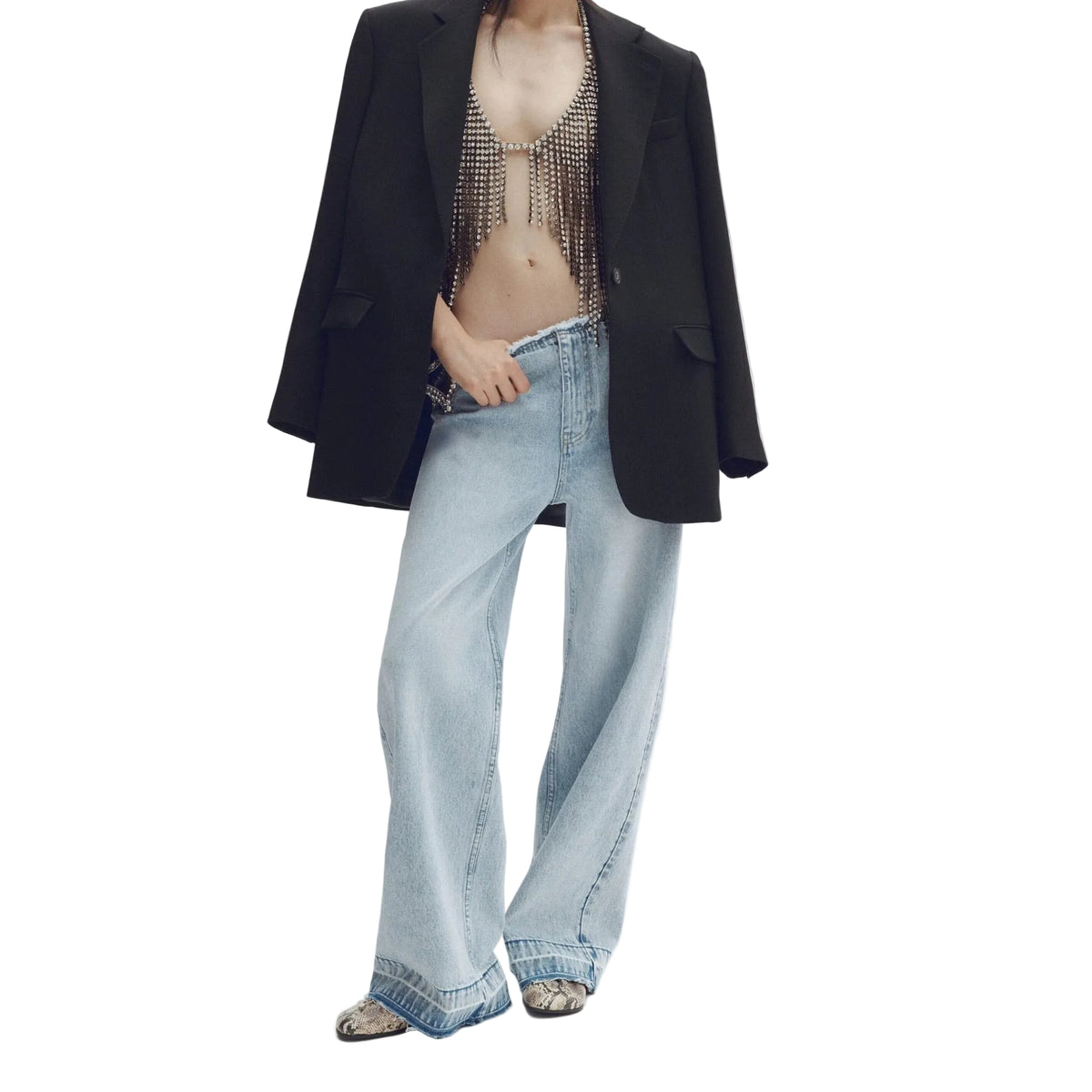 Crystal Fringe Baggy Jeans